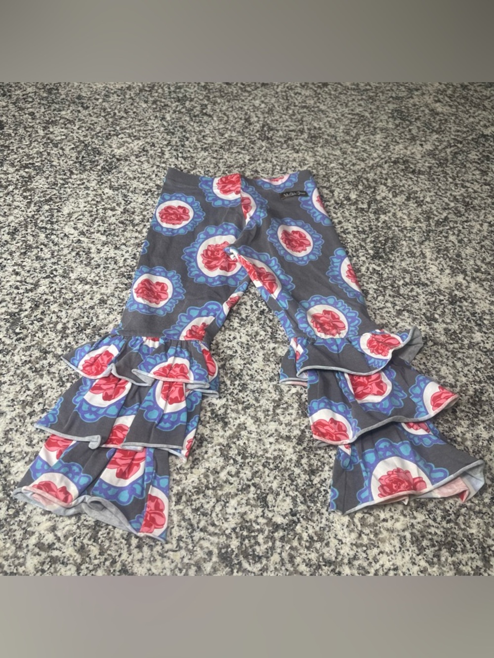 Matilda Jane sz 4 Paint by Numbers bennys Ruffle Flare Gray Pants Floral Rose